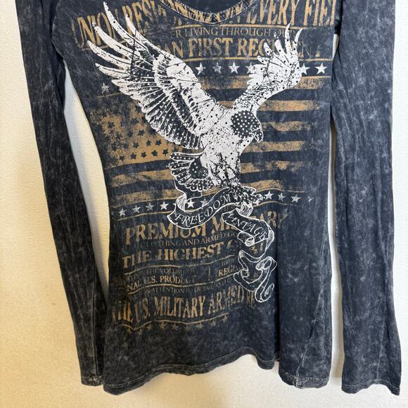 2/$25 Daytrip Buckle Charcoal Gray Y2K Grunge Biker Distressed Long Sleeve Shirt - Picture 5 of 9